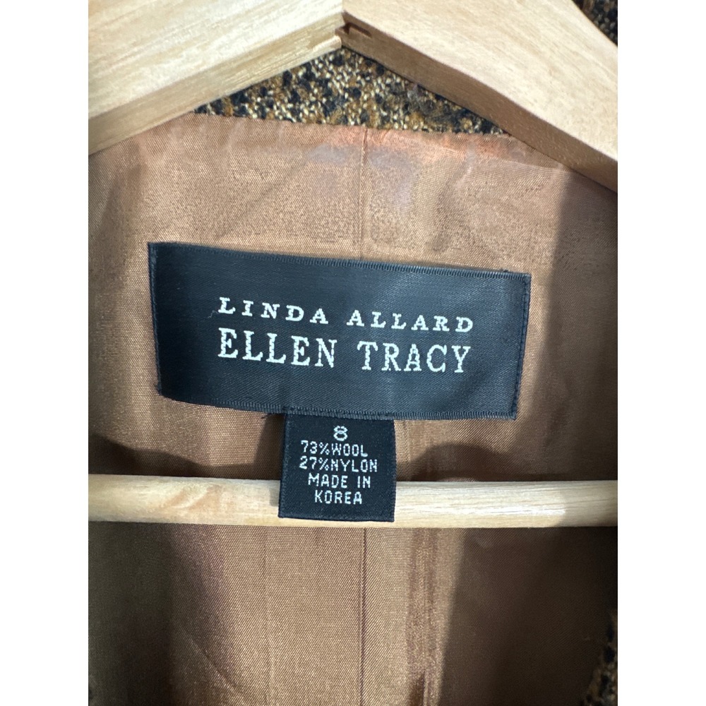 Linda Allard Ellen Tracy Wool Blend Tweed Blazer Brown Black Boucle Jacket Sz 8 - Picture 3 of 6
